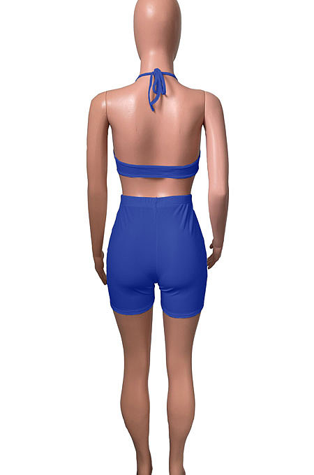 Bind Rib Sport Pure Color Casual Shorts Sets NK219