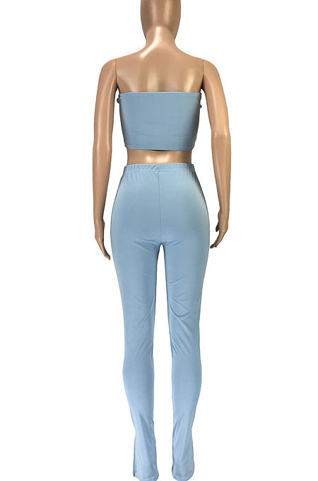 Trendy Casual Sexy Pure Color Bandeau Bra Trouser Leg Side Open Fork Cultivate One's Morality  Pants Sets SM9155