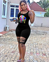 Front Logo Print Tank Romper Jumpusit