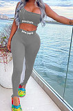 Pure Color Trendy Letter Printing Tight Sport Pants Sets MF6608