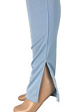 Trendy Casual Sexy Pure Color Bandeau Bra Trouser Leg Side Open Fork Cultivate One's Morality  Pants Sets SM9155