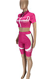 Fashion Casual Positioning Printing Zipper Dew Waist Cultivate One's Morality Short Sleeve Sport Shorts Sets SM9153