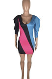 Air Layer Stripe Printing Contrast Color Mini Dress QMQ7006