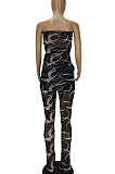 Sexy Net Yarn Spliced Printing Two-Pieces QMQ7017