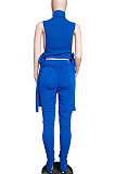 Pure Color Shirred Detail Open Fork Micro Flared Trousers Sport Casual Pants Sets WXY8831
