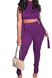 Pure Color Shirred Detail Open Fork Micro Flared Trousers Sport Casual Pants Sets WXY8831