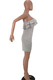 Fashion Slip Dress Pure Color Falbala Tight Sexy Mini Dress QMQ7015