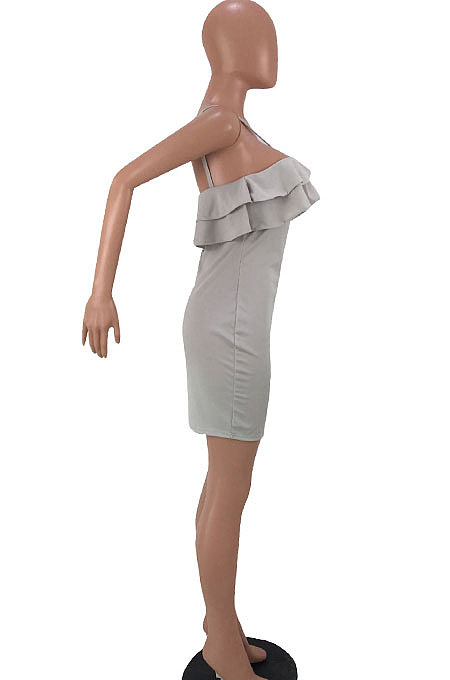 Fashion Slip Dress Pure Color Falbala Tight Sexy Mini Dress QMQ7015