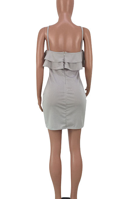 Fashion Slip Dress Pure Color Falbala Tight Sexy Mini Dress QMQ7015