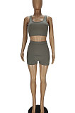 Pure Color Low Waist Shorts Small Vest Two-Pieces QMQ7028