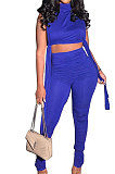 Pure Color Shirred Detail Open Fork Micro Flared Trousers Sport Casual Pants Sets WXY8831