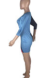 Air Layer Stripe Printing Contrast Color Mini Dress QMQ7006