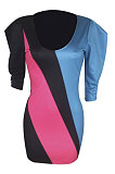 Air Layer Stripe Printing Contrast Color Mini Dress QMQ7006