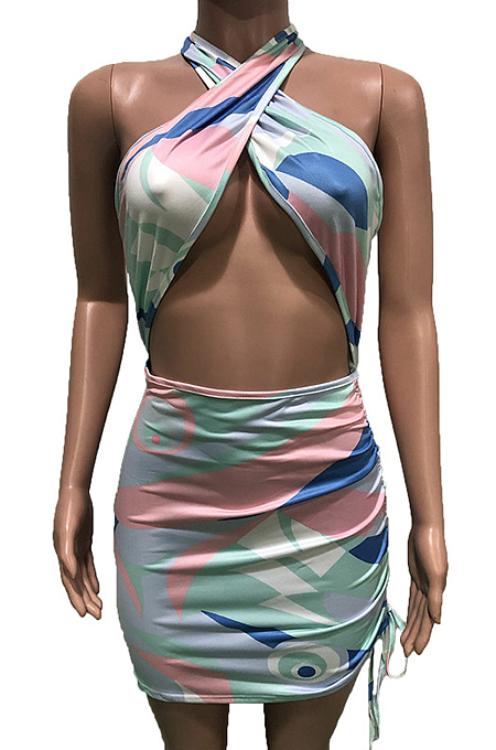 Sexy Print Fashion Colorful Bind Mini Dress BN9264