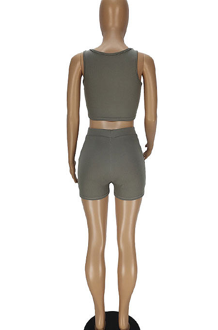 Pure Color Low Waist Shorts Small Vest Two-Pieces QMQ7028