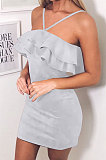 Fashion Slip Dress Pure Color Falbala Tight Sexy Mini Dress QMQ7015