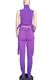 Pure Color Shirred Detail Open Fork Micro Flared Trousers Sport Casual Pants Sets WXY8831