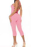 Pure Color Pit Bar Backless Bind Sexy Romper Shorts HH8959