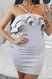 Fashion Slip Dress Pure Color Falbala Tight Sexy Mini Dress QMQ7015
