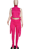 Pure Color Shirred Detail Open Fork Micro Flared Trousers Sport Casual Pants Sets WXY8831