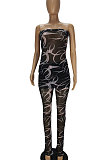 Sexy Net Yarn Spliced Printing Two-Pieces QMQ7017