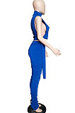 Pure Color Shirred Detail Open Fork Micro Flared Trousers Sport Casual Pants Sets WXY8831