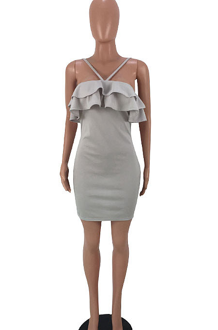 Fashion Slip Dress Pure Color Falbala Tight Sexy Mini Dress QMQ7015