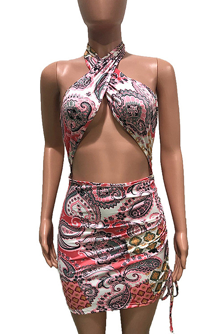 Sexy Print Fashion Colorful Bind Mini Dress BN9264