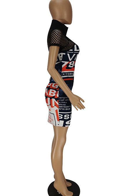 Sexy Grid Spliced Printing Mini Dress QMQ7018