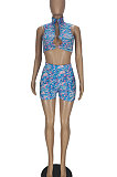Summer Printing Women Personality Hollow Out Shorts Sets QMQ7021