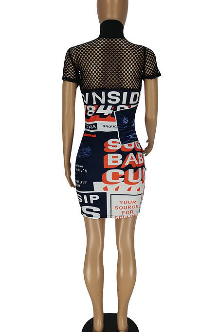 Sexy Grid Spliced Printing Mini Dress QMQ7018