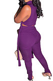 Pure Color Shirred Detail Open Fork Micro Flared Trousers Sport Casual Pants Sets WXY8831