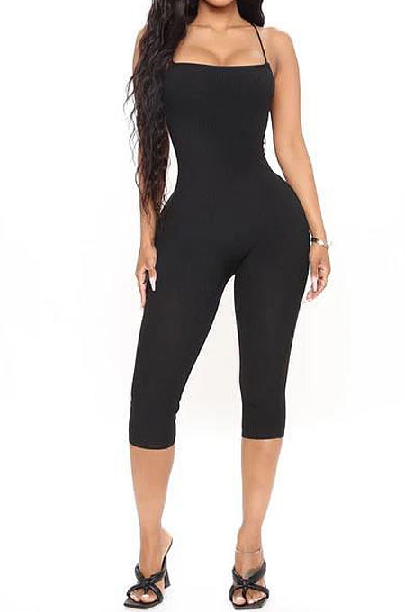 Pure Color Pit Bar Backless Bind Sexy Romper Shorts HH8959