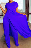 Women Pure Color Casual Short Sleeve Long Pants Two-Pieces XT887
