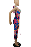 Fashion Sexy Hang A Neck Print Wrap Skirts Suits SDE2103