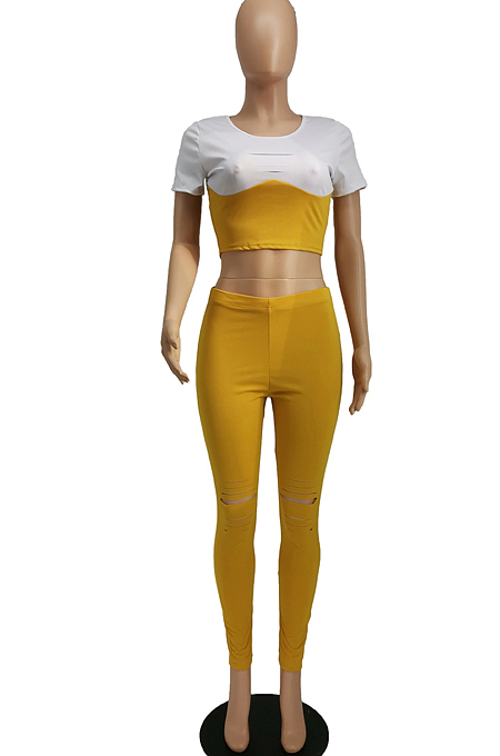 Hole Fashion Joining Together Casual Two-Piece SDE2104
