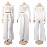 Long Sleeve Pure Color Loose Sexy Casual Straight Leg Pants Sets KZ160