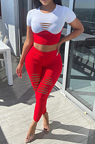 Hole Fashion Joining Together Casual Two-Piece SDE2104