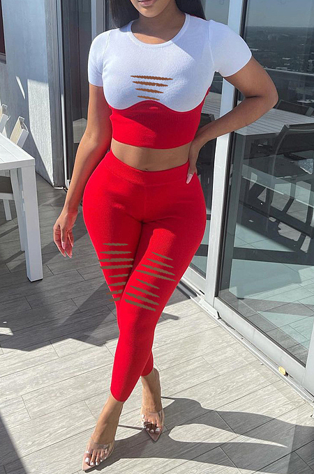 Hole Fashion Joining Together Casual Two-Piece SDE2104
