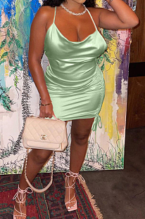 Fold Prue Color Zipper Bind Sling Dresses LMM8219