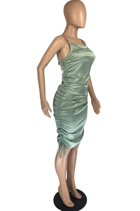 Fold Prue Color Zipper Bind Sling Dresses LMM8219