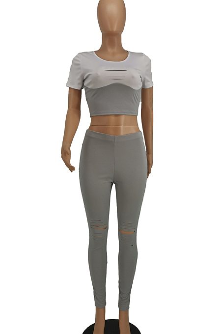 Hole Fashion Joining Together Casual Two-Piece SDE2104