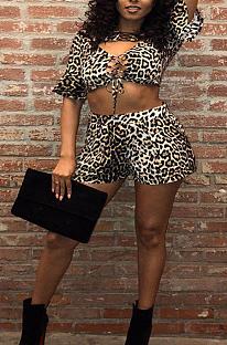 Leopard Print Boob Tube Top Shorts Two-Piece AFY8806