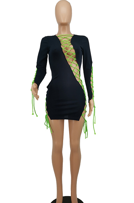 Hollow Out Bandage Prue Color Irregularity Sext Mini Dress SDE2105