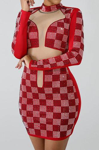 Hot Drilling Cultivate One's Morality Long Sleeve Mini Dress CCY8072