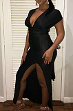 Back Cross V Neck Open Fork Irregularity Dresses AFY8804