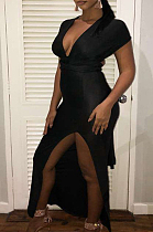 Back Cross V Neck Open Fork Irregularity Dresses AFY8804