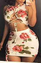 Summer Chest Warp Rose Bind Irregularity Short Skirts Two-Piece AFY8805