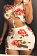 Summer Chest Warp Rose Bind Irregularity Short Skirts Two-Piece AFY8805