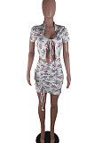 Pure Color Printing Sexy Draw string Skirts Sets BLE2250